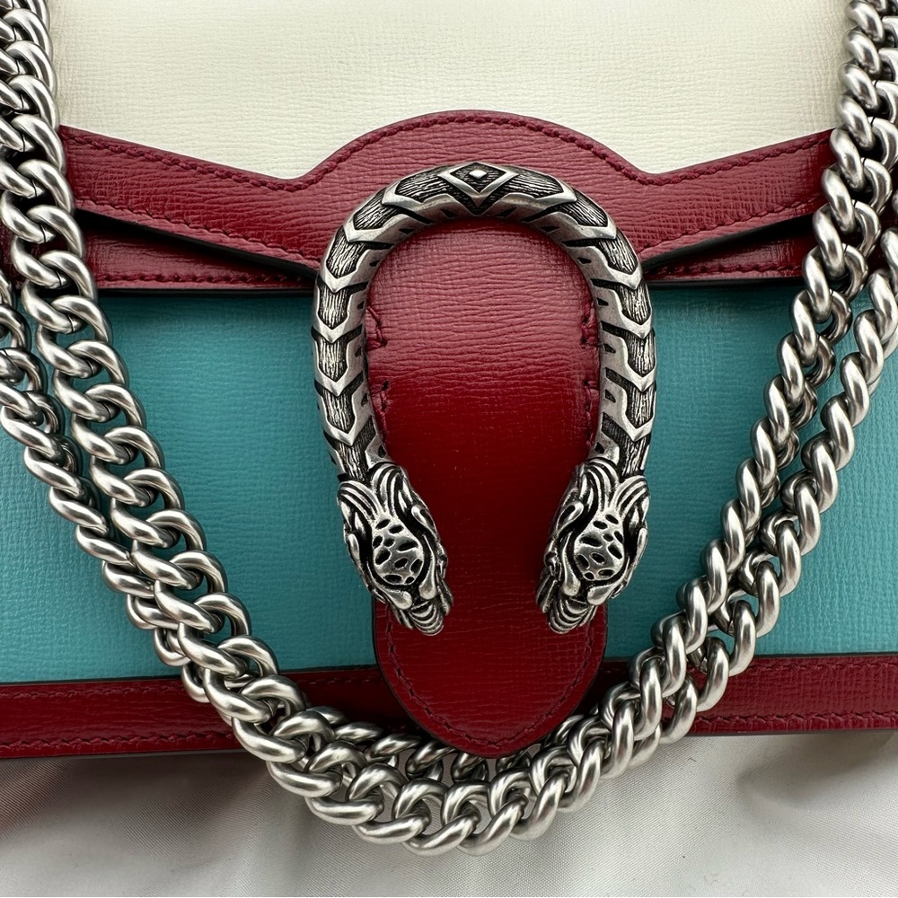 Gucci Small Dionysus Shoulder Bag in Ivory and Blue with Red Trim NEW W DUSTBAG